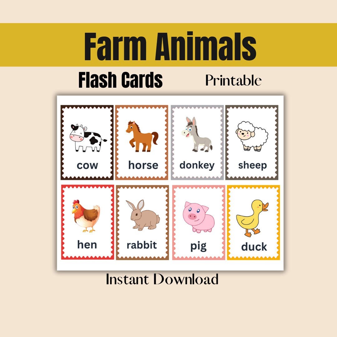 Animal Farm Printable Flash Cards Educational Print Cards Downloadable Animal Farm Printable Flash Cards Educational Print Cards Downloadable