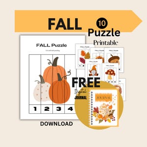 Fall activity for Kids Printable Homeschool puzzles Learning Kindergarten Pre-k Autumn Kids puzzle activities Printable FREE Digital Journal