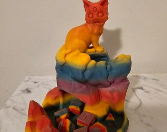 Arcadia the all seeing rainbow cat dice tower for rolling D20s