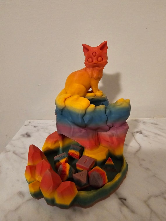 Arcadia the all seeing rainbow cat dice tower for rolling D20s