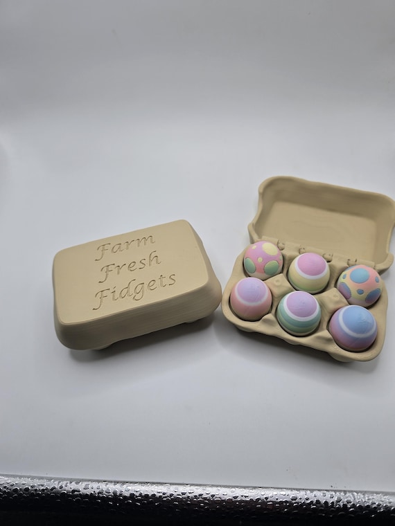 Farm Fresh Fidget Eggs - 3D Printed Mini Egg Carton with 6 Clicker Buttons