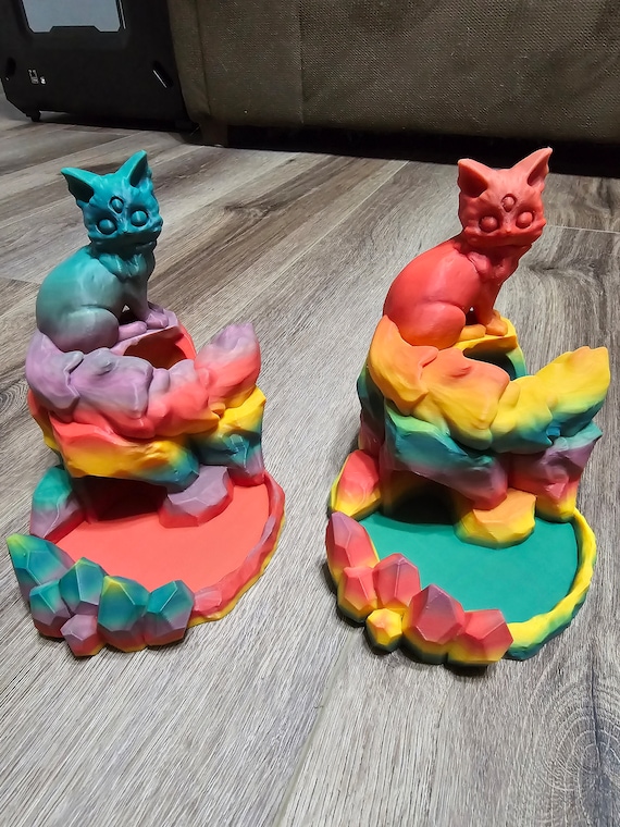 Arcadia the all seeing rainbow cat dice tower for rolling D20s