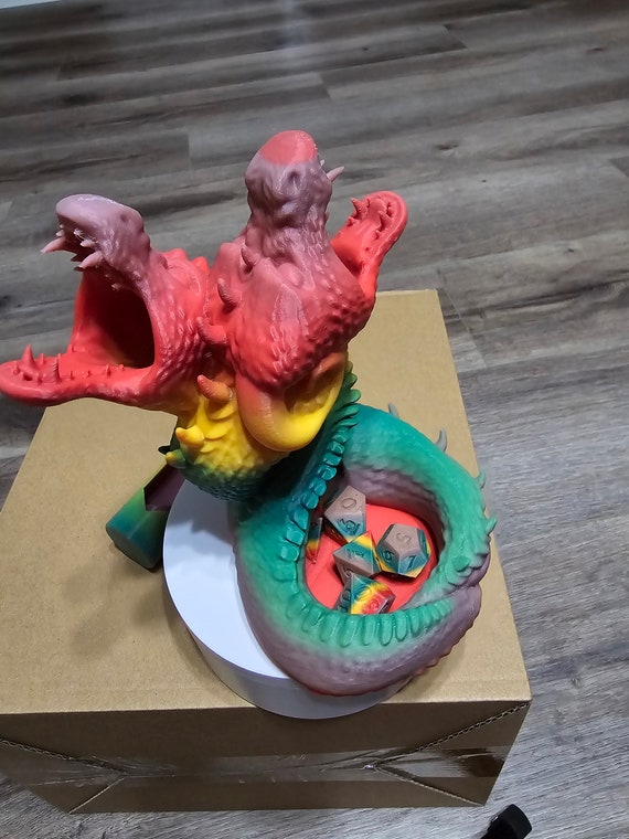 Rainbow Dragon Twists 3D Printed Dice Tower - Dual Spiral Design with Two Dice Tunnel Options