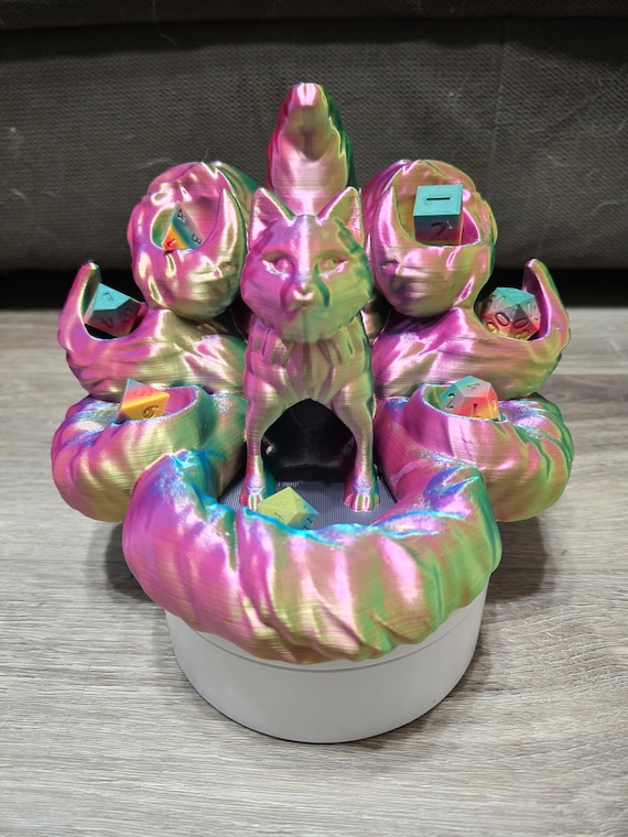 Kitsune Dice Tower & Holder | Chromatic Multicolor PLA | 3D Printed Fox Spirit