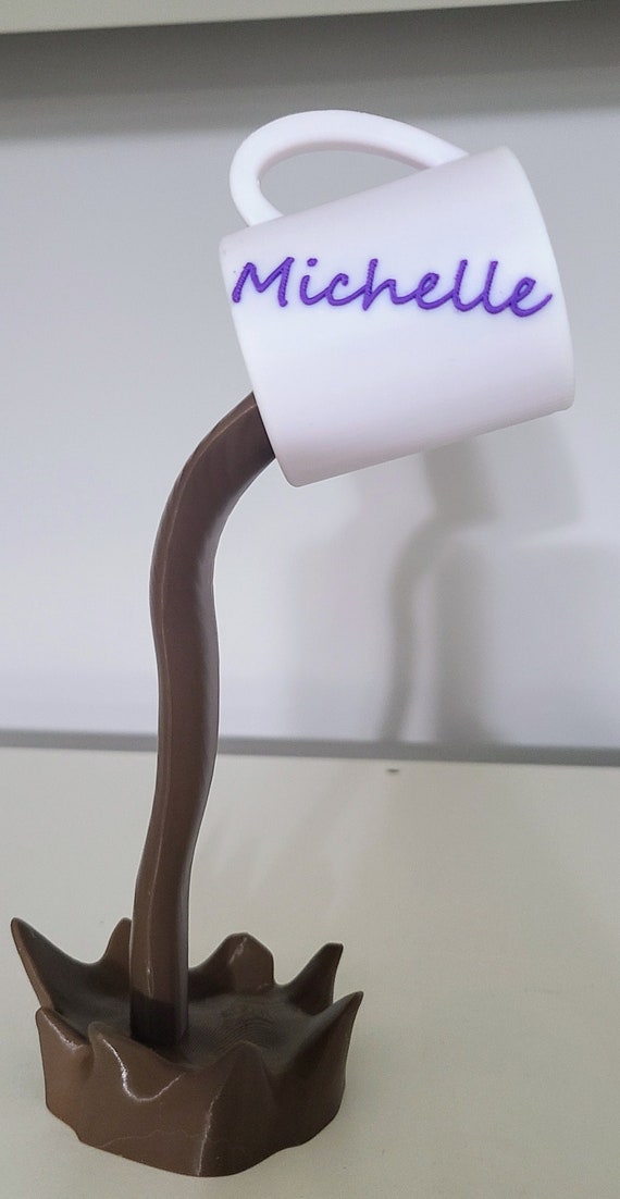 Floating Coffee Mug Nameplate, Personalized Desk Art