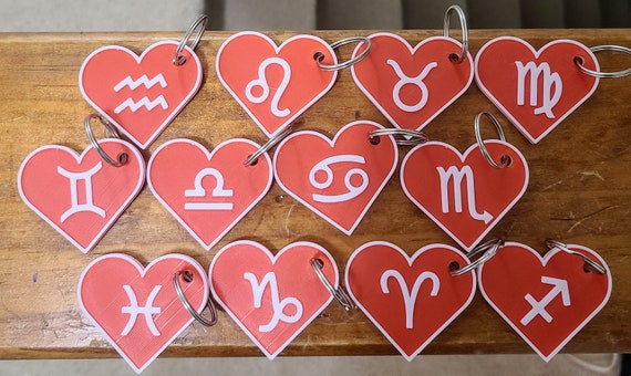 Heart Shaped Keychain with your choice of Zodiac Symbol