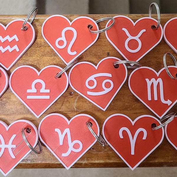Heart Shaped Keychain with your choice of Zodiac Symbol