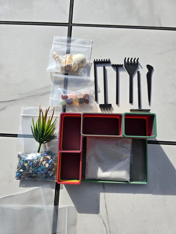 Seaside Serenity Mini Zen Garden with Storage Bins - Desktop Relaxation Set