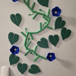 Morning Glory Vine Magnet Set | 3D Printed Fridge Decor & Note Holder
