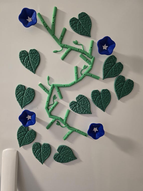Morning Glory Vine Magnet Set | 3D Printed Fridge Decor & Note Holder