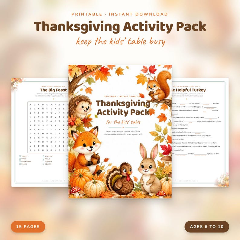 Thanksgiving Activities for Kids, Printable Puzzle Pack With Word ...