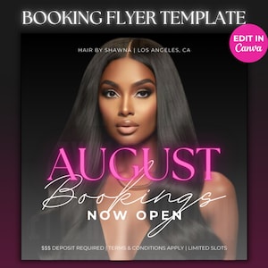 Haar Buchung Flyer Rosa Vorlage DIY Jetzt Buchen August Buchungen Hairstylist Flyer Wimpern Nägel Perücke Zöpfe MUA Flyer Canva Template Bearbeitbar