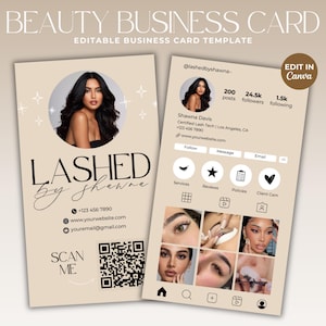 Boho Instagram Visitenkarte Template Lash Visitenkarte Social Media QR Code Lash Tech Visitenkarte Hair Nails Makeup Card Canva Template
