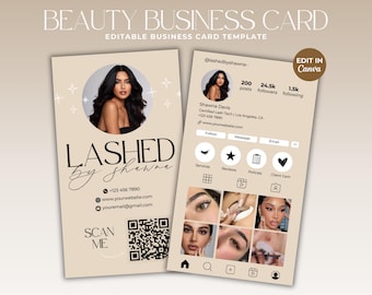 Boho Instagram Business Card Template Lash Business Card Social Media QR Code Lash Tech Business Card Hair Nails Makeup Card Canva Template