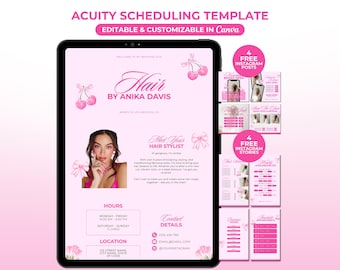Modelo de agendamento Hair Acuity, site Hairstylist Acuity, site de agendamento de cabeleireiros, agendamento rosa Acuity, site para cabeleireiros, modelo Canva Acuity