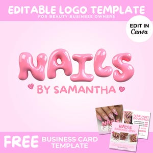 Nail Logo Design Pink Nail Salon Logo Custom Nail Designer Logo Nail Business Canva Template Nail Tech Branding Editable Beauty Nails Logo