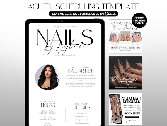 Acuity Scheduling Template Nail Tech Minimalist Nail Booking Site Nail Tech Website Acuity Scheduling Site Nail Tech Canva Template