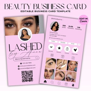 Instagram Visitenkarte Template Beauty Visitenkarte Social Media QR Code Hair Nails Lashes Makeup Perücke Braids DIY IG Business Card Canva