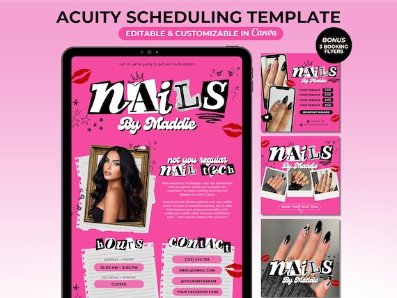 Nail Acuity Scheduling Template Pink Nail Website Acuity Nail Tech Booking Site Trendy Nail Tech Template Nail Acuity Canva Editable