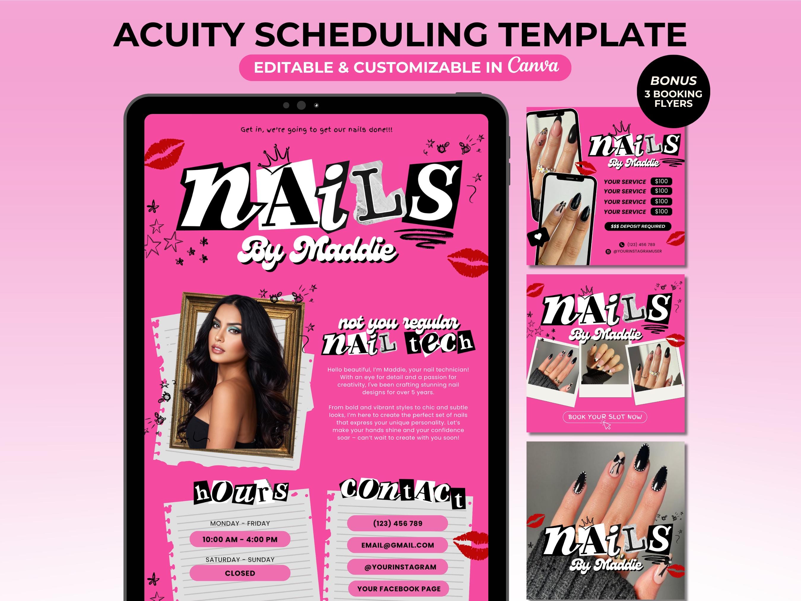Nail Acuity Scheduling Template Pink Nail Website Acuity Nail Tech Booking Site Trendy Nail Tech Template Nail Acuity Canva Editable