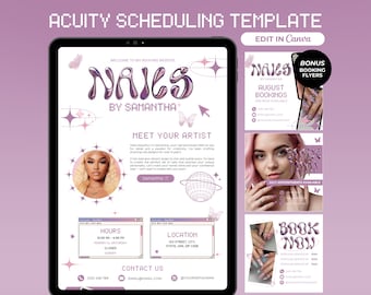 Y2K Acuity Scheduling Template Nail Tech Booking Website Template Trendy Nail Acuity Scheduling Banners Nail Booking Site Canva Template