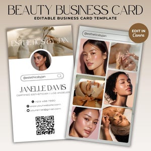 Instagram Visitenkarte Template Kosmetikerin Visitenkarte Kosmetikerin Branding Social Media QR Code Card Kosmetikerin Canva Medspa Template