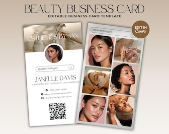 Instagram Business Card Template Esthetician Business Card Esthetician Branding Social Media QR Code Card Esthetician Canva Medspa Template