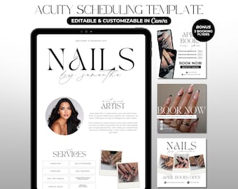 Modelo de agendamento de acuidade Nail Tech Site de reserva de unhas minimalista Site de Nail Tech Site de acuidade Reserva de Nail Tech Modelo de Nail Tech Canva