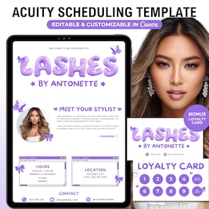 Y2K Acuity Scheduling Template Lash Tech Booking Site Purple Lash Acuity Website Cute Lash Tech Scheduling Site Canva Template Editable