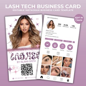 Modèle de carte de visite Instagram Carte de visite beauté de l'an 2000 Réseaux sociaux QR Code Carte de visite Lash Lash Carte de visite Tech IG Modèle Canva