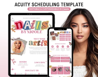 Nail Acuity Scheduling Template Retro Nail Tech Booking Site Nail Website Acuity Nail Scheduling Canva Template Nail Tech Branding