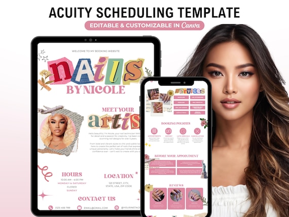 Nail Acuity Scheduling Template Retro Nail Tech Booking Site Nail Website Acuity Nail Scheduling Canva Template Nail Tech Branding