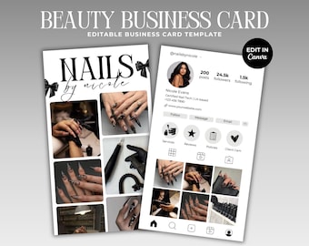 Nail Business Card Template Nail Tech Business Card Nail Salon Card Social Media QR Code Instagram Nail Tech Canva Template Nail Artist Card