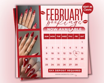 Valentines Booking Flyer February Booking Flyer Template Nail Booking Flyer Book Now Nail Special Flyer Nail Tech Instagram Canva Template