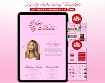Modelo de agendamento Hair Acuity, site de cabeleireiro Pink Acuity, agendamento de cabeleireiros Acuity faça você mesmo, site de agendamento de cabeleireiro Canva