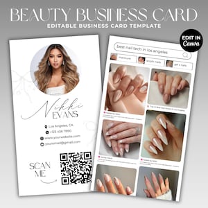 Instagram Visitenkarte Template Nail Visitenkarte Social Media QR Code Nail Tech Visitenkarte Hair Lash Makeup Perücke Karte Canva Template