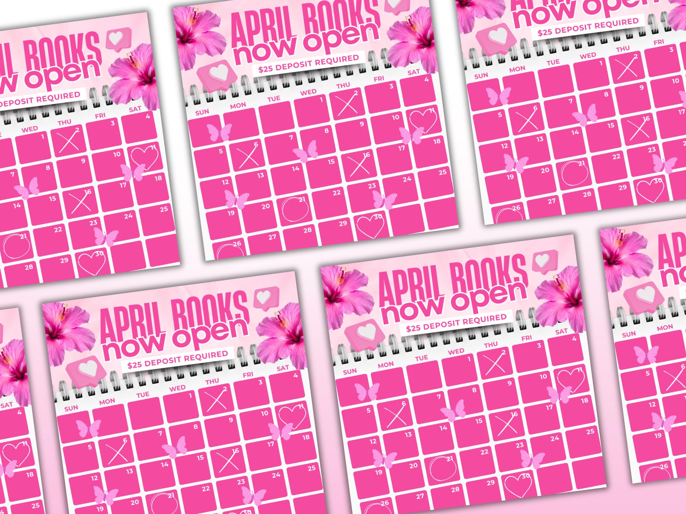 April Bookings Open April Calendar Availability Monthly Bookings ...