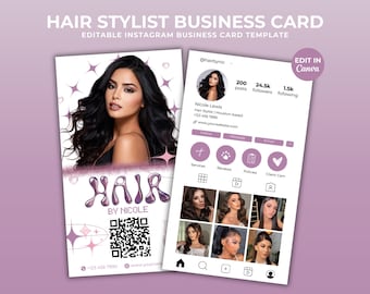 Instagram Business Card Template Y2K Hairstylist Business Card Social Media QR Code Beauty Business Card IG Business Card Canva Template