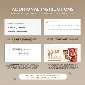 May include: Instructions on how to upload banners to Acuity Scheduling. The image shows a screenshot of the Acuity Scheduling platform with a section for uploading banners. The text "Choose File" is visible on the screen.