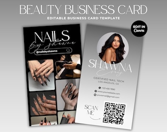 Nail Business Card Template DIY Instagram Business Card Nail Salon Card Social Media QR Code Instagram Nail Canva Template Nail Artist Card