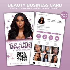 Modèle de carte de visite Instagram An2K Braider Carte de visite Réseaux sociaux QR Code Carte de visite beauté IG Modèle Canva