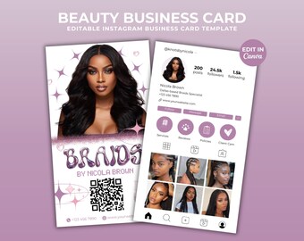 Instagram Business Card Template Y2K Braider Business Card Social Media QR Code Business Card Beauty IG Business Card Canva Template