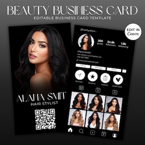 Instagram Business Card Template QR Code DIY Beauty Business Card Digital Social Media Card Hair Nails Lashes IG Business Card Canva