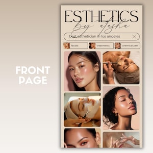 May include: A webpage design for an esthetics business, featuring the text "ESTHETICS by ajasha" and a search bar. The page includes images of facial treatments and the text "best esthetician in los angeles."
