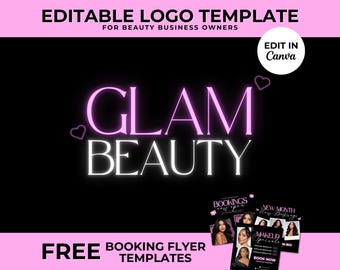 DIY Makeup Artist Logo Design Pink MUA Branding Makeup Artist Template Beauty Logo Canva Editable Neon Logo Beauty Business Logo Salon Logo