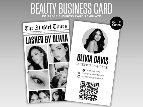 Lash Tech Business Card IG Social Media QR Code Instagram Business Card DIY Beauty Business Card Lash Tech Card Canva Lash Artist Branding