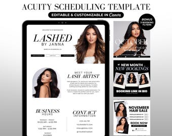 Acuity-schemaläggningsmall Lash Tech minimalistisk bokningswebbplatsmall Lash Tech-webbplats Canva-mall redigerbar Lash Tech-varumärkesbyggande