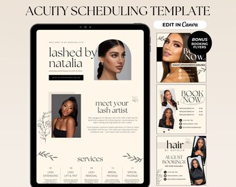 May include: A digital tablet screen displaying a website for lash extensions and hair services. The website is titled "lashed by natalia" and features a photo of a woman with long lashes. The website also includes a section for booking appointments and a list of services offered.