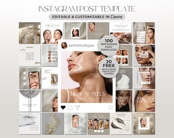 Skincare Instagram Post Esthetician Posts Bundle Luxury Skincare Canva Template Esthetician Social Media IG Skincare Posts Medspa Template