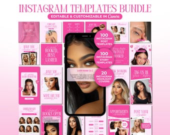 Lash Tech Instagram Post Story Template Bundle Pink Lash Tech Social Media Post Instagram Lash Tech Branding Lash Tech Booking Flyer Canva